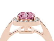 Fancy Pink Cushion Cut Diamond Halo Pavé Engagement Ring Set in Rose gold with Bezel Setting