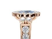 Oval Halo Engagement Ring Setting for a Fancy Blue Lab-Grown Diamond | Side Clusters | Rose Gold