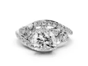 Heart Cut Diamond Halo Ring Set in Silver with Marquise and Pavé Band in Prong Setting