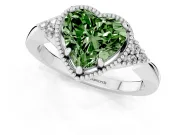 Fancy Green Heart Cut Diamond Milgrain Solitaire Ring Set in Platinum with Tapered Pavé Band and Prong Setting
