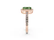 Fancy Green Emerald Cut Diamond Halo Ring Set in Rose gold with Delicate Pavé Band and Prong Setting