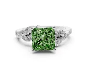 Fancy Green Princess Cut Diamond Solitaire Ring Set in Silver with Marquise Twist Band and Prong Setting