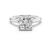 Princess Cut Cathedral Solitaire Engagement Ring Setting | Plain Band | Sterling Silver