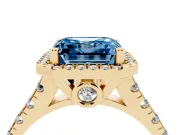 Asscher Cut Accented Halo Engagement Ring Setting for a Fancy Blue Lab-Grown Diamond | Yellow Gold