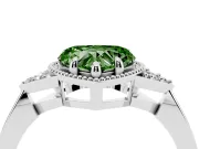 Fancy Green Heart Cut Diamond Milgrain Solitaire Ring Set in Platinum with Tapered Pavé Band and Prong Setting