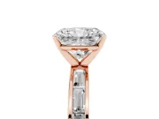 Radiant Cut Diamond Solitaire Ring Set in Rose gold with Channel-Set Baguette Band and Prong Setting
