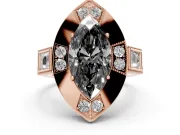 Fancy Black Marquise Cut Diamond Milgrain Halo Ring Set in Rose gold with Split Shank