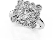 Cushion Cut Milgrain Cluster Halo Engagement Ring Setting | Plain Band | Sterling Silver