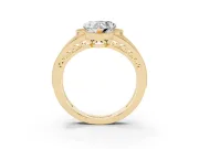 Heart Cut Diamond Halo Ring Set in Yellow gold with Accent Split Shank and Prong Setting