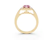 Fancy Pink Cushion Cut Diamond Halo Pavé Engagement Ring Set in Yellow gold with Bezel Setting