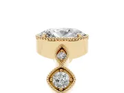 Oval Vintage Milgrain Engagement Ring Setting | Marquise and Square Stations | Yellow Gold