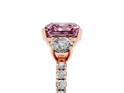 Asscher Cut Three Stone Engagement Ring Setting for a Fancy Pink Lab-Grown Diamond | Pave Shoulders | Rose Gold