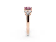 Fancy Pink Asscher Cut Diamond Cluster Ring Set in Rose gold with Round Accent Stones and Prong Setting on a Plain Band