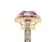 Fancy Pink Princess Cut Diamond Halo Pavé Engagement Ring Set in Yellow gold with Bezel Setting