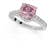 Cushion Cut Pavé Solitaire Engagement Ring Setting for a Fancy Pink Lab-Grown Diamond | Crossover Gallery | Platinum