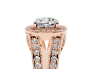 Cushion Cut Vintage Milgrain Halo Engagement Ring Setting | Pave Split Shank | Rose Gold