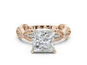 Princess Cut Vintage Milgrain Engagement Ring Setting | Graduated Stations | Rose Gold