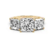 Princess Cut Three Stone Engagement Ring Setting | Large Side Stones | Yellow Gold