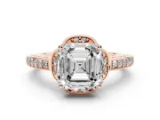 Asscher Cut Floral Pavé Engagement Ring Setting | Petal Accents | Rose Gold