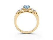 Fancy Blue Oval Cut Diamond Cluster Ring Set in Yellow gold with Round Accent Stones and Prong Setting on a Plain Band