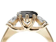 Heart-Shaped Three Stone Engagement Ring Setting for a Black Center | Tapered Band | Yellow Gold