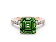 Asscher Cut Hidden Halo Pave Engagement Ring Setting for a Fancy Green Lab-Grown Diamond | Claw Prongs | Rose Gold