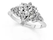 Heart-Shaped Vintage Cluster Engagement Ring Setting | Beaded Edges | White Gold