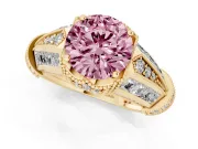 Round Vintage Milgrain Engagement Ring Setting for a Fancy Pink Lab-Grown Diamond | Hidden Halo | Yellow Gold
