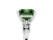 Fancy Green Three-Stone Asscher Cut Diamond Ring Set in Silver with Prong Setting and Plain Band