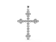 Round Lab-Grown Diamond Bezel Cross Pendant Necklace | Trefoil Ends | White Gold