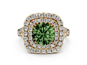 Round Halo Split Shank Engagement Ring Setting for a Fancy Green Lab-Grown Diamond | Pavé Strands | Yellow Gold