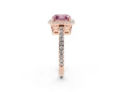 Asscher Cut Pave Halo Engagement Ring Setting for a Fancy Pink Lab-Grown Diamond | Rose Gold