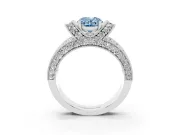 Oval Vintage Pave Engagement Ring Setting for a Fancy Blue Lab-Grown Diamond | Milgrain Edges | Sterling Silver