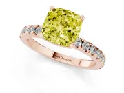Fancy Yellow Cushion Cut Diamond Pavé Band Solitaire Set in Rose gold with Prong Setting