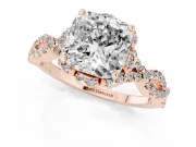 Cushion Cut Milgrain Halo Engagement Ring Setting | Graduated Shoulders | Rose Gold