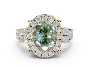Oval Halo Engagement Ring Setting for a Fancy Green Lab-Grown Diamond | Side Clusters | Yellow Gold