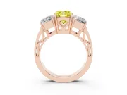 Fancy Yellow Cushion Cut Diamond Three-Stone Ring Set in Rose gold with Textured Band