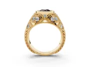Round Vintage Bezel Engagement Ring Setting for a Black Center | Milgrain Band | Yellow Gold