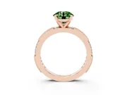 Fancy Green Round Cut Diamond Solitaire Ring Set in Rose gold with Slim Pavé Band and Prong Setting