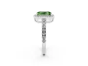 Fancy Green Emerald Cut Diamond Halo Ring Set in Silver with Delicate Pavé Band and Prong Setting
