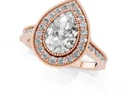 Pear-Shaped Vintage Milgrain Halo Engagement Ring Setting | Bezel Head | Rose Gold