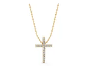 Round Lab-Grown Diamond Pavé Cross Pendant Necklace | Straight Beams | Yellow Gold