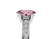 Fancy Pink Oval Cut Diamond Solitaire Ring Set in Silver with Milgrain-Edged Pavé Band and Prong Setting