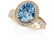 Oval Milgrain Halo Engagement Ring Setting for a Fancy Blue Lab-Grown Diamond | Side Stones | Yellow Gold