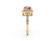 Princess Cut Halo Engagement Ring Setting for a Fancy Pink Lab-Grown Diamond | Polished Halo Rim | Yellow Gold