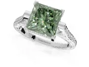 Princess Cut Vintage Cathedral Engagement Ring Setting for a Fancy Green Lab-Grown Diamond | Carved Band | Platinum