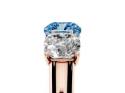 Cushion Cut Three Stone Engagement Ring Setting for a Fancy Blue Lab-Grown Diamond | Basket Prong Heads | Rose Gold