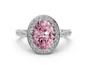 Oval Vintage Milgrain Halo Engagement Ring Setting for a Fancy Pink Lab-Grown Diamond | Side Stones and Pave | Platinum