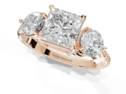 Princess Cut Three Stone Engagement Ring Setting | Tapered Pave Band | Rose Gold