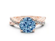 Fancy Blue Round Cut Diamond Twist Band Solitaire Set in Rose gold with Pavé Accents and Prong Setting